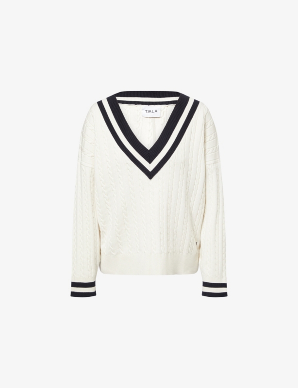 V-Neck Oversized Knitted Cricket Jumper