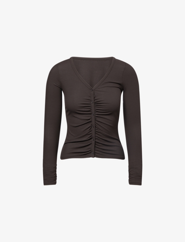 365 Sculpting Lounge Gathered Button-Up Stretch-Modal Cardigan