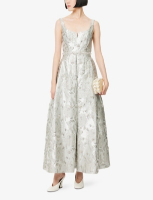Huishan Zhang Womens Silver Ramona Jacquard Woven Maxi Dress In Silver