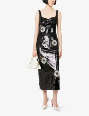 Huishan Zhang Womens Black Marylin Sequin Woven Midi Dress In Black
