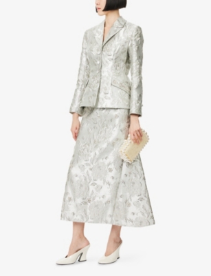 Huishan Zhang Womens Silver Vicky Jacquard Woven Midi Skirt In Silver
