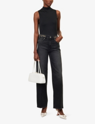 Paige Womens Filigree Cinderella Embr  X Disney Sasha Wide-leg Stretch-denim Blend Jeans In Black