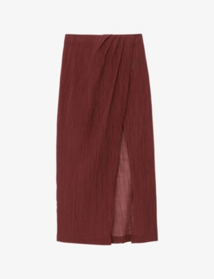 Reiss Womens Rhubarb Red Rosa Wrap-front Cotton-blend Maxi Skirt In Brown