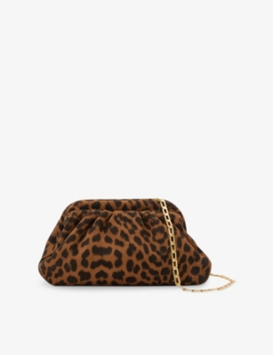 Womens Reiss Mia Leopard-Print Suede Clutch Bag