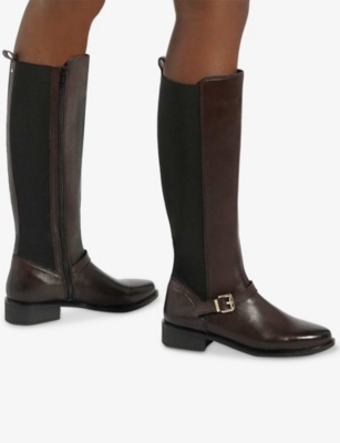 Dune Womens Toon Leather Knee-high Boots Burgundy Leather Eur 39 / 6 Uk In Brown