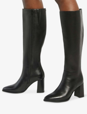Dune Womens Salla Leather Heeled Knee-high Boots Black Leather Eur 40 / 7 Uk In Black