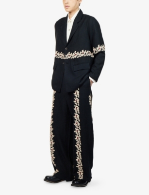 KARTIK RESEARCH: Sultan Floral-Embroidered Wool Trousers