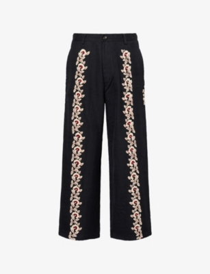 KARTIK RESEARCH: Sultan Floral-Embroidered Wool Trousers