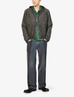 Kartik Research Mens Wshd Blk/gold/pearl Beaded Remade By Rkive City Upcycled Denim Trousers In Gray