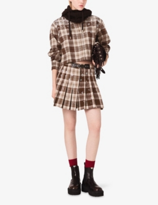 Maje Womens Big Brown Check Checked Rhinestone-embellished Cotton-blend Shirt In Brown
