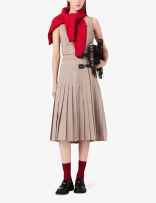 Maje Womens  Checked Diamante-embellished Stretch-woven Top In Neutral