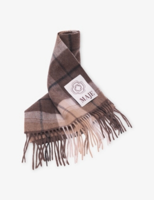 Maje Womens Big Brown Check Checked Wool And Cashmere Scarf In Brown