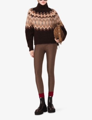 Maje Womens Dark Brown Fairisle High-neck Mohair-blend Jumper In Multi