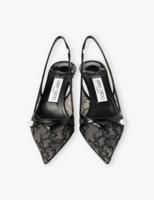 Jimmy Choo Amita 45 Lace-leather Slingback Pumps In Black