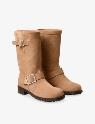 Jimmy Choo Womens Biker Mid Velvet-suede Boots Toffee Eur 38/5 Uk In Brown