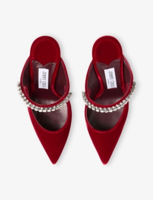 Jimmy Choo Womens Bing 100 Embellished Velvet Mules Ruby Red Eur 39.5 / 6.5 Uk In Burgundy