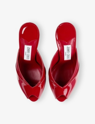 Jimmy Choo Womens Ruby Red Brigitte 100 Patent Leather Mules Eur 39.5 / 6.5 Uk In Red