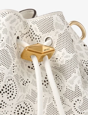 JIMMY CHOO: Cinch Small Perforated-Lace Leather Shoulder Bag