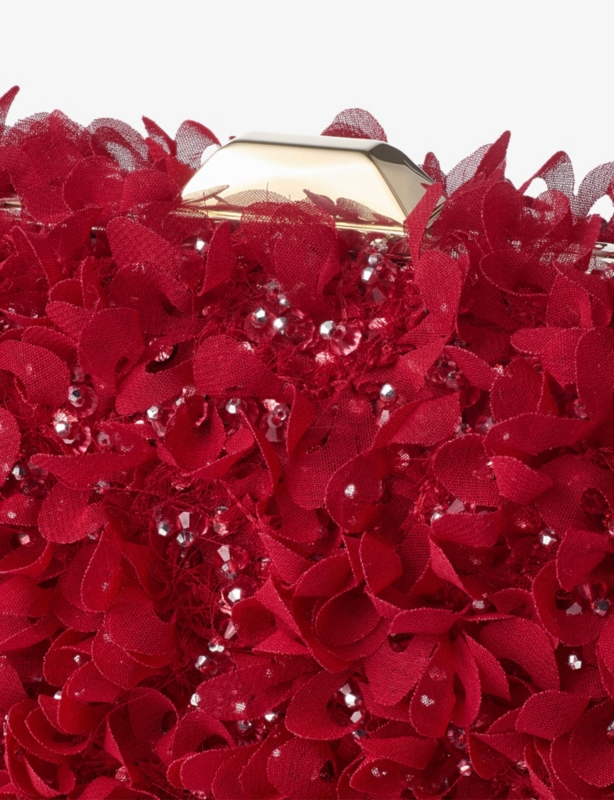 Cloud Petal-Embroidered Satin Clutch Bag