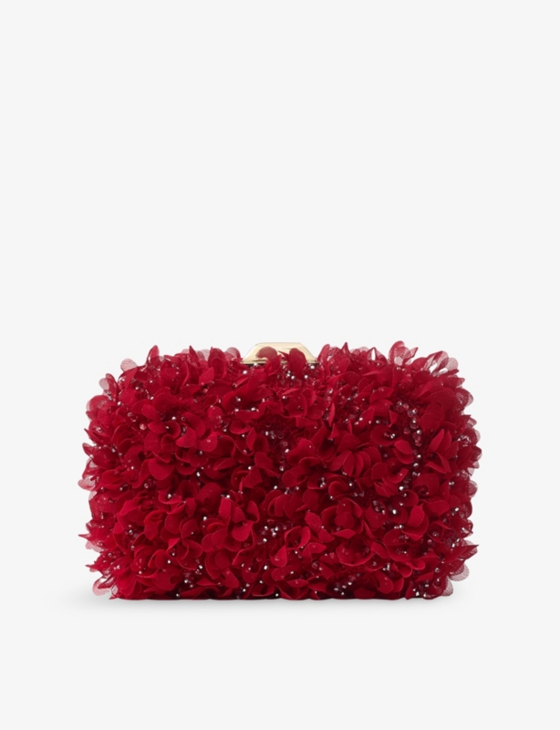 Cloud Petal-Embroidered Satin Clutch Bag