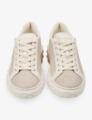 Jimmy Choo Womens  Diamond Light Maxi Glitter-embellished Leather Trainers