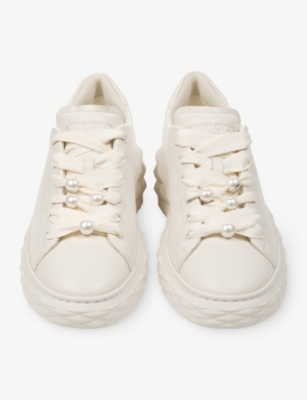 Jimmy Choo Womens  Diamond Light Maxi Glitter-embellished Leather Trainers