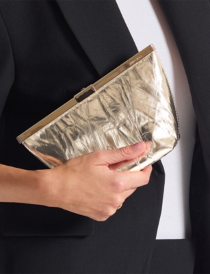 JIMMY CHOO: Ganache Metallic-Leather Clutch Bag