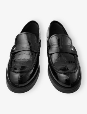 Jimmy Choo Ivy Loafer Black Croc Embossed Leather Loafers Black 38.5 In Black