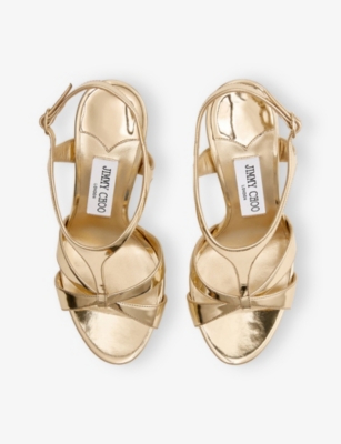 Jimmy Choo Womens Gold Kesia 120 Metallic-leather Platform Sandals Eur 39 / 6 Uk In Animal Print