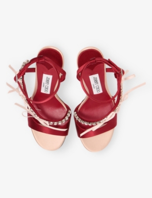 Jimmy Choo 100mm Lula Bow-embellished Sandals In Red
