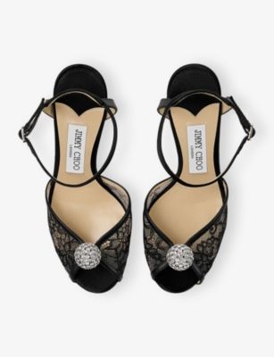 JIMMY CHOO: Sacora 85 Lace and Leather Heeled Sandals