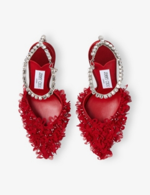 Jimmy Choo 100mm Saeda Crystal-embellished Floral Pumps In Red