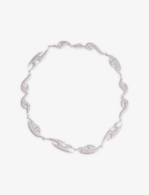 DARKAI: Tribal Pavé 18ct White Gold-Plated Stainless-Steel and Diamond-Stone Necklace