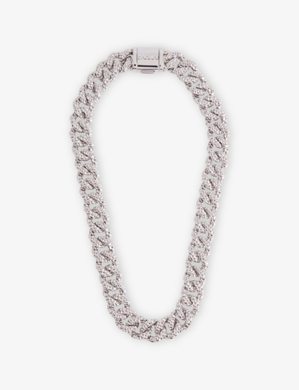 Hammered Xl Cuban 18ct White Gold-Plated Stainless-Steel Necklace