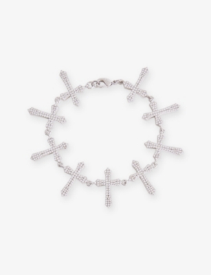 DARKAI: Cross Tennis 18ct White Gold-Plated Stainless-Steel And Diamond Stone Bracelet