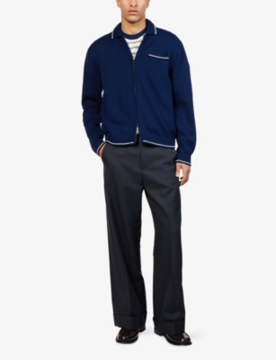 PERCIVAL: Garden Den Striped-Trim Knitted Cardigan