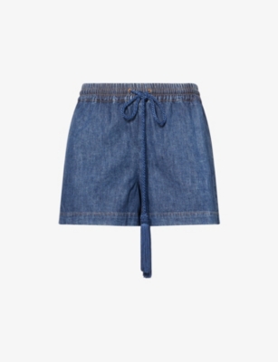 Valentino Womens Medium Blue Denim Drawstring Cotton-denim Shorts