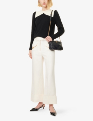 Valentino Womens  Garavani Pressed-pleat Cropped Wool And Silk-blend Trousers In Neutral