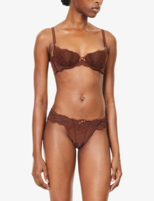 Lounge Womens Chocolate Flutter Plunge Lace Bra In Brown