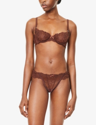 Lounge Womens  Underwear Flutter Lace Thong In Brown