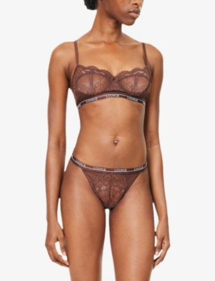 Lounge Womens  Underwear Blossom Lace Thong In Brown