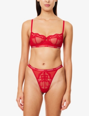 Lounge Womens  Underwear Blossom Lace Thong In Burgundy