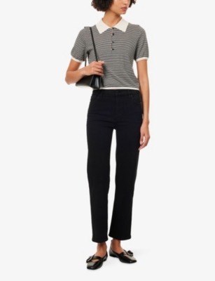 Frame Womens Black Le Sleek Straight-leg High-rise Stretch-denim Blend Jeans In Black