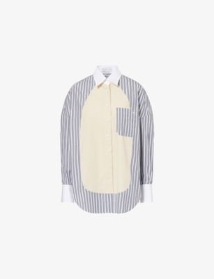 Stella Mccartney Womens Grey White Stripe Pj Panelled Cotton Shirt In Gray
