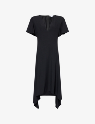Stella Mccartney Womens Black Relaxed-fit V-neck Woven Midi Dress