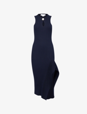 Stella Mccartney Womens Ink Ribbed Sculptural Cotton Knit Midi Dress Xxs In Black