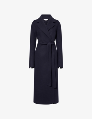 Stella Mccartney Womens Ink Wrap Long Brushed Wool Coat In Black