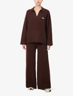 LOUNGE UNDERWEAR: Ribbed-Trims Wide-Leg Knitted Trousers