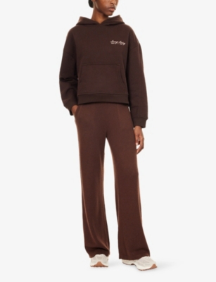 Lounge Womens Logo-embroidery Cotton-jersey Hoody Chocolate In Black