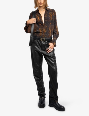 Zadig & Voltaire Womens Thely Animal-print Silk Shirt Black In Brown